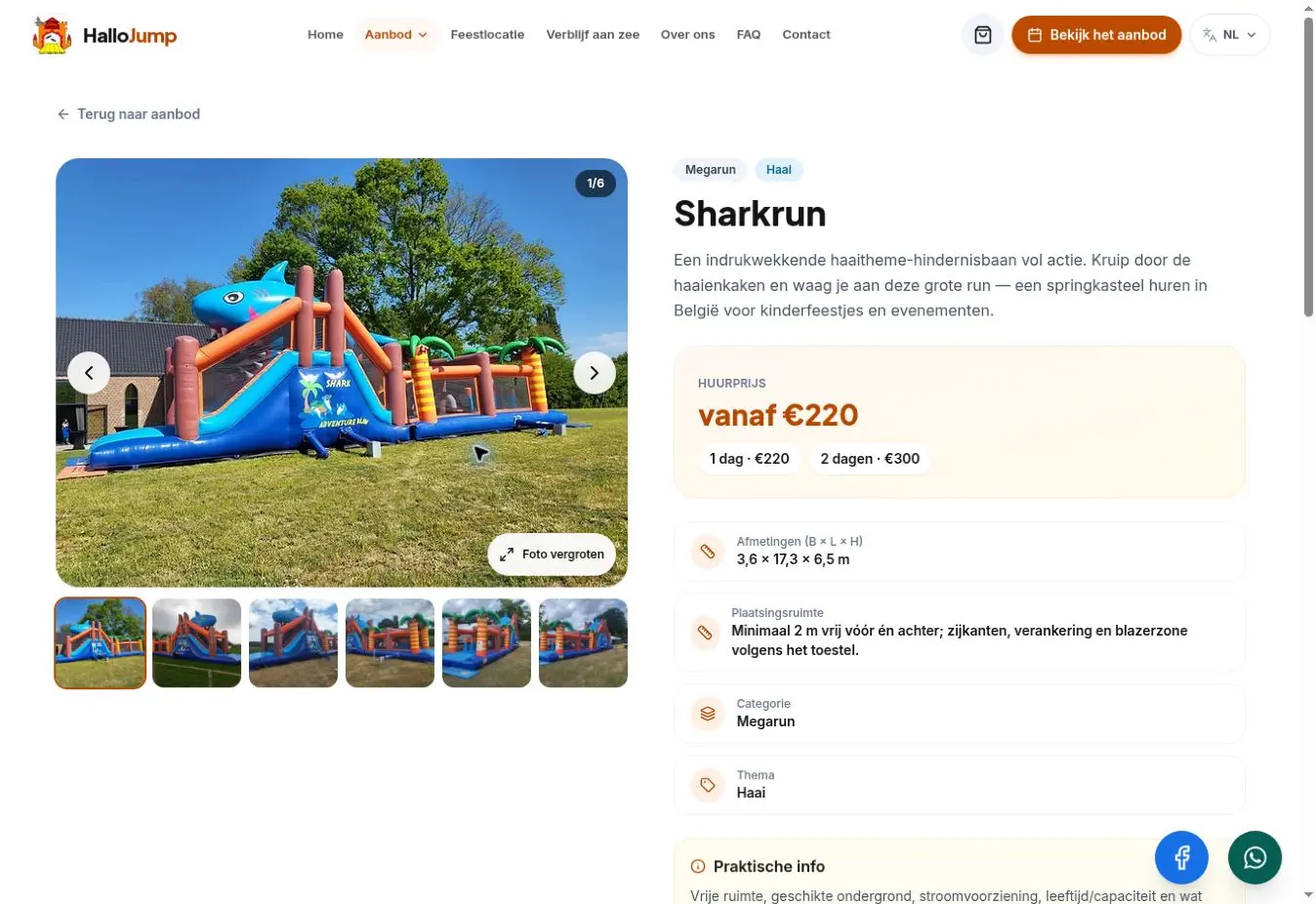Productpagina van Sharkrun op de live Hallo Jump-website